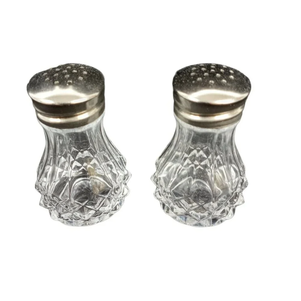 Vintage Creamer Sugar Salt Pepper Shakers Glass Diamond Pattern EAPG